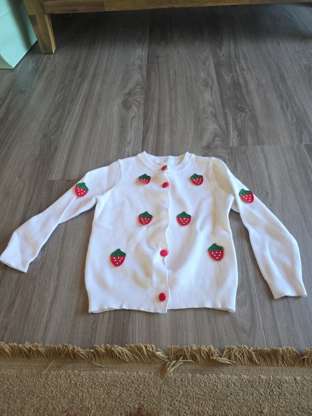 Shein Strawberry Patch White Cardigan Girls Size 6